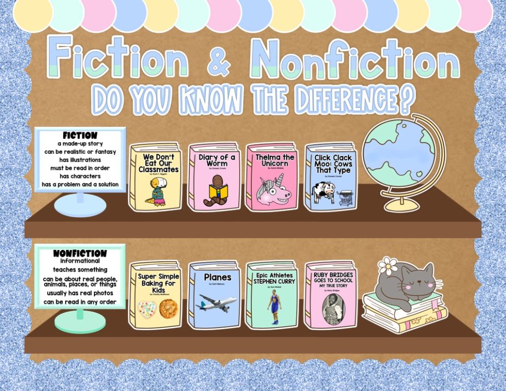 fiction and nonfiction library bulletin board